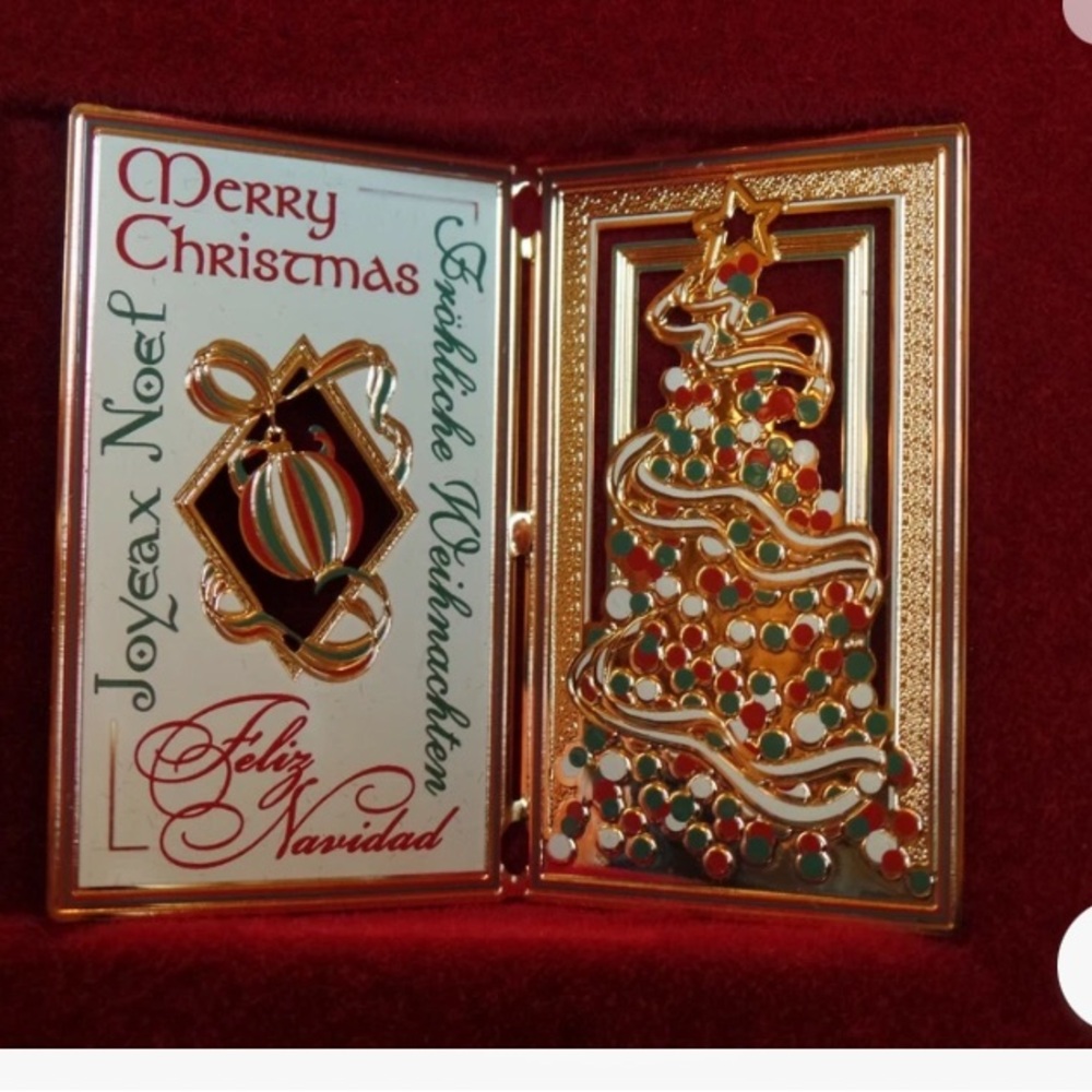 Baldwin Merry Christmas Card Ornament Handcrafted 24 Karat Gold Finish